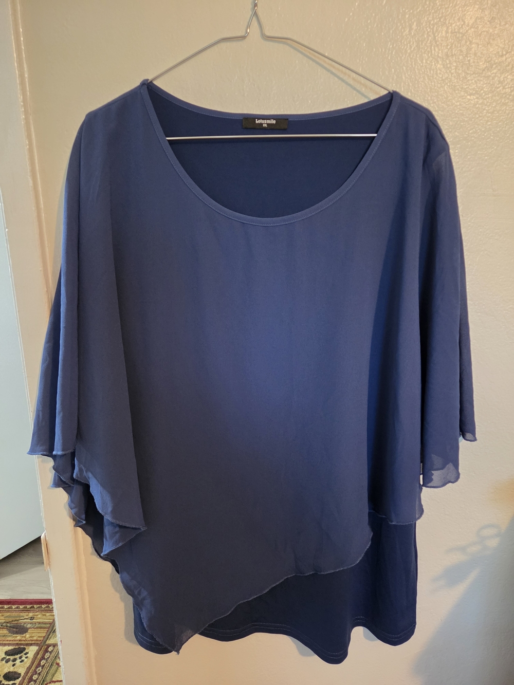 Lotusmiles Navy Layered Chiffon Tunic Top